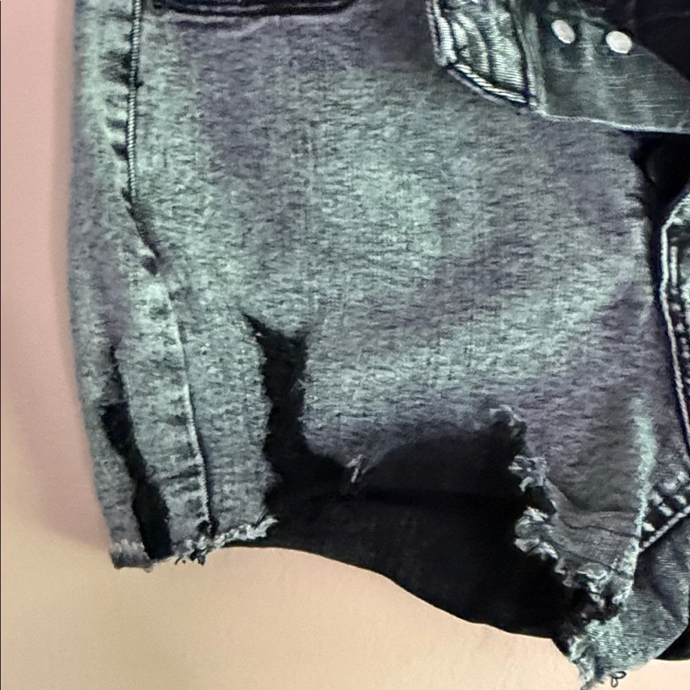 Indigo Rein Acid Wash Black Gray Distressed High-Rise Jean Shorts